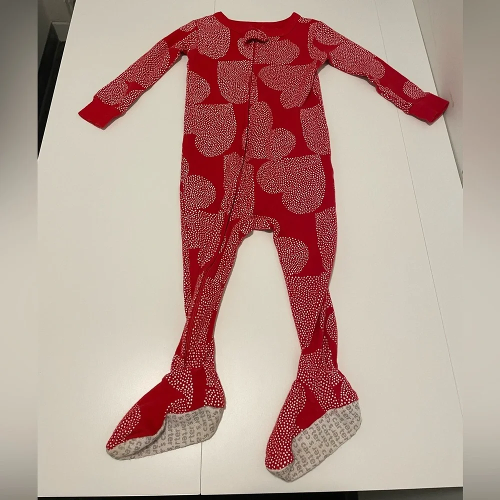 Carter's Red & White Heart Footie One Piece Valentine Pajama Size 18 months